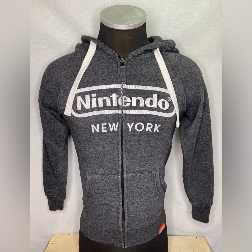 VTG Nintendo World 1889 Sweater New York  Small Full Zip Charcoal Hoodie Mario